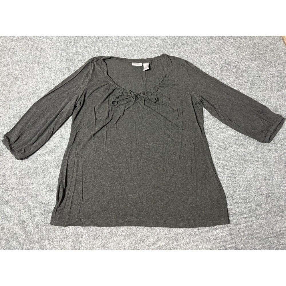 Chicos Top Shirt Womens Chico Size 2 Black Long Sleeve Rayon Blend